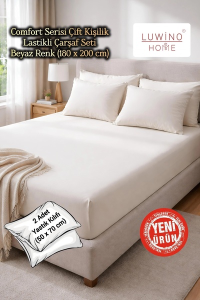 LUWİNO HOME Σετ Βαμβακερά Ελαστικά Σεντόνια Διπλά Σειρά Comfort (180 x 200 εκ...