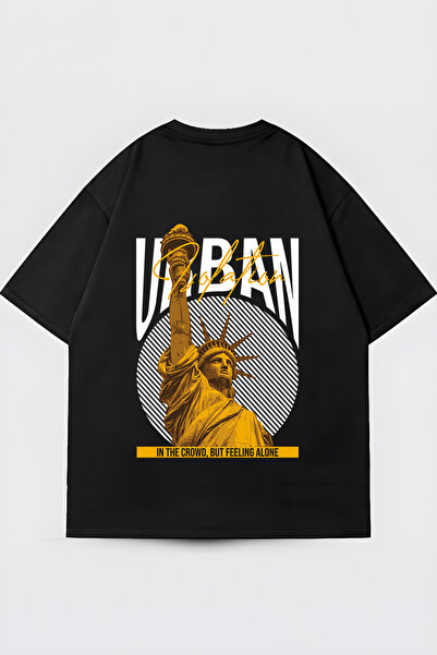 FUWEAR Μαύρο μπλουζάκι από χτενισμένο βαμβάκι με στάμπα Urban Isolation και γ...