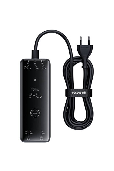 Baseus Încărcător digital GaN , 3x USB-C + USB + DC, 240W + cablu 1m (negru)