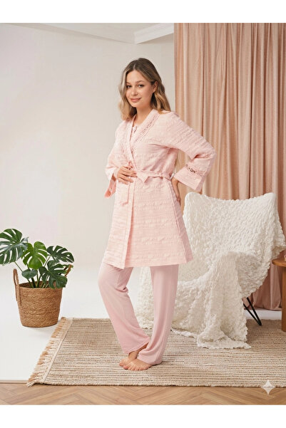 Freshness Bone 5806 Γυναικείο Σετ Πιτζάμες Εγκυμοσύνης 3 τεμαχίων με Ρόμπα