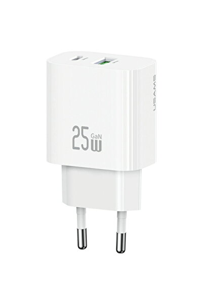 Usams Fast network charger CC315 T65, 25W, 3A, 1xUSB-C, 1xUSB-A, White
