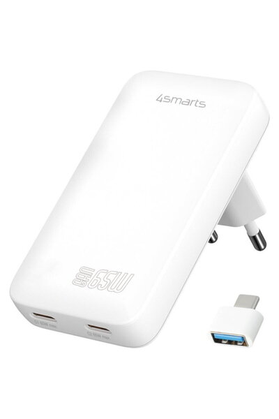 4smarts Mains charger, Slim Dual, 65W, 2xUSB-C, White