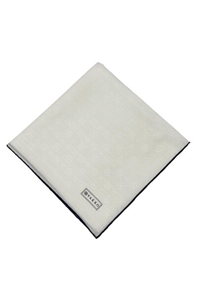 Vakko Cotton Silk Scarf - New Hologram - White Navy Blue