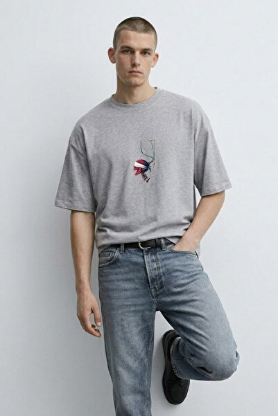 MATERIAL Ανδρικό μπλουζάκι με στάμπα κρανίου, υπερμεγέθη, Grimelange