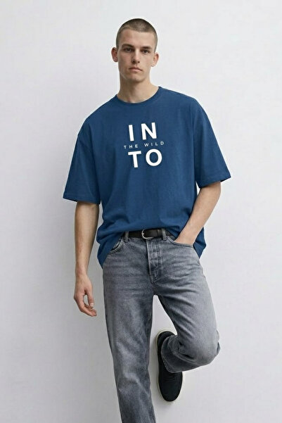 MATERIAL Ανδρικό μπλουζάκι με στάμπα Into The Wild σε μπλε χρώμα