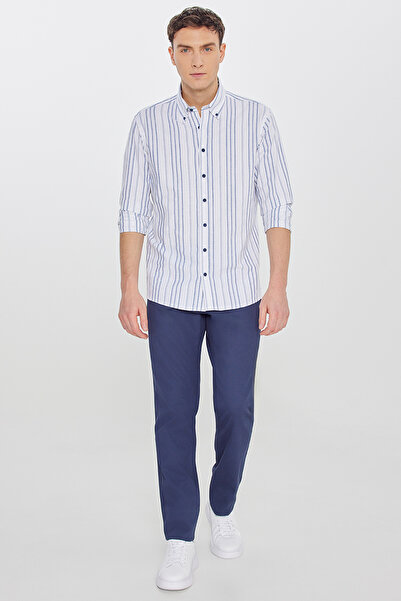 ALTINYILDIZ CLASSICS Men's Navy Blue Cotton Slim Fit 5-Pocket Dobby Stretch T...