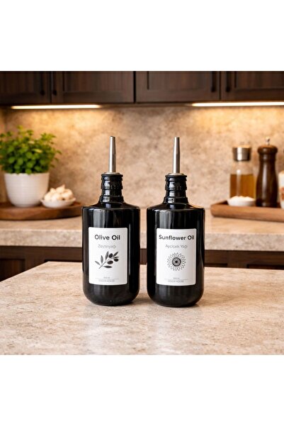 color house 2 adet 500 ml Siyah Renk Cam Yağdanlık - Damlatmaz Tıpa Kapak ( P...