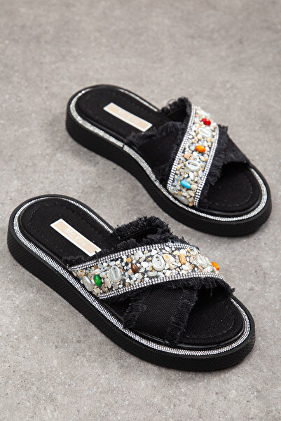 Mc vay Shoes 019 Κομψές γυναικείες παντόφλες με φούντες και κεντήματα από φυσ...