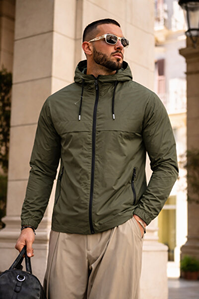 hacker Men's Trend Premium Hooded Khaki Raincoat & Windbreaker