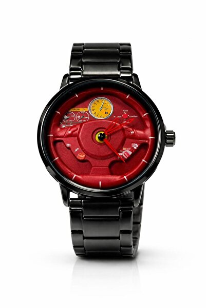 SHADOW STEERX Men’s Analog Watch Red Dial Black Stainless Steel Strap Quartz ...