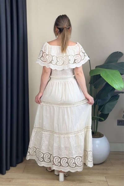 BRGCLOTHING Imported Brode Madonna Collar Cotton Skirt and Blouse Set