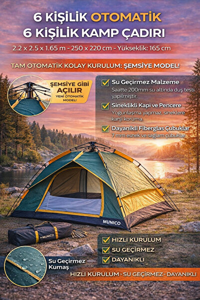 Munico 4 Mevsim Soğuk Sıcak 6 Kişilik Kamp Çadırı Tam Otomatik Açılır Sistem ...