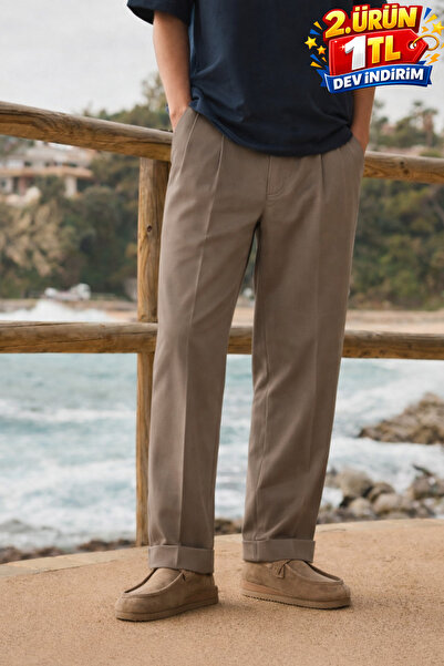 DAMGA JEANS Ανδρικό παντελόνι Trend Basic με φαρδιά μπατζάκια από ύφασμα σε κ...