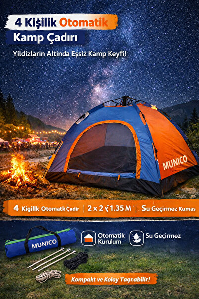 Munico 4 Mevsim Soğuk Sıcak 4 Kişilik Kamp Çadırı Tam Otomatik Açılır Sistem ...