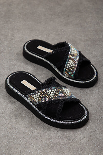 Mc vay Shoes 019 Κομψές γυναικείες παντόφλες με σταυρωτά λουράκια και διακόσμ...