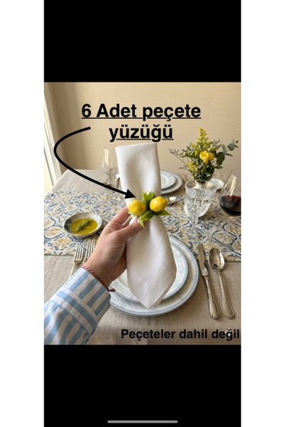 Zeren Home Limonlu Peçete Yüzüğü Limon Deseni Limonlu Sofra Sunumu