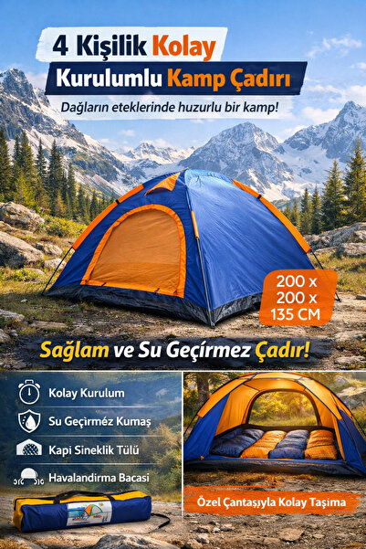 Munico Hafif Taşınabilir Manuel Kurulum Geniş Aile Kampı Festival Çadırı 4-5 ...