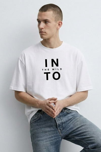 MATERIAL Ανδρικό λευκό μπλουζάκι με στάμπα Into The Wild