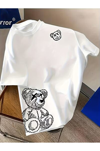 AEMİ Μπλουζάκι Unisex X με στάμπα αρκουδάκι με μάτια, μεγάλου μεγέθους, με λα...