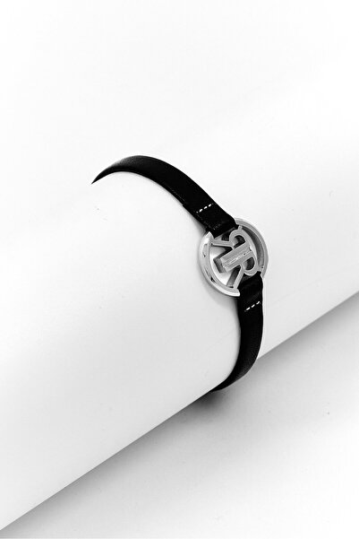Cerruti 1881 Men Brand Logo Leather Bracelet, Black