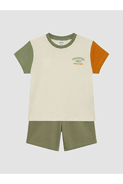 LC Waikiki Gulis clothing: beige printed baby boy t-shirt and shorts set