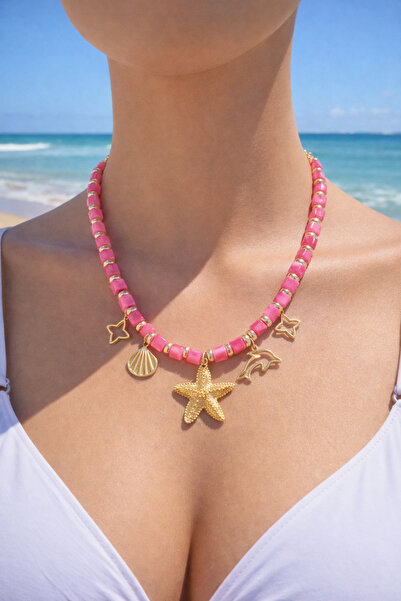 mosmoda Pembe Deniz Yıldızı Charmlı Kolye
