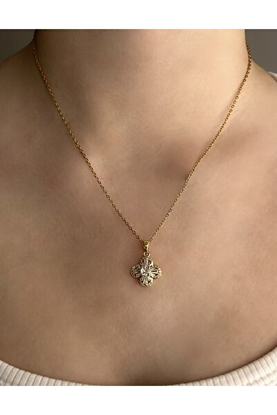 Nilly Jewelry Zirkon Taşlı Yonca Çelik Kolye