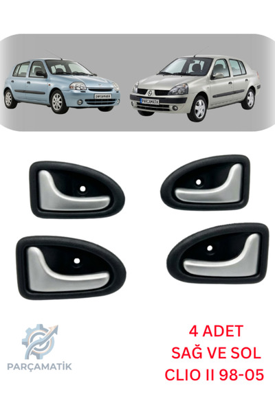 PARÇAMATİK Renault Clio 2 İç Kapı Açma Kolu Krom Sağ Sol Takım 4 Adet (1998-2...