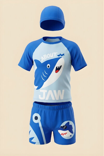 MODANINO Σετ μαγιό 3 τεμαχίων για αγόρια (Σορτς+Μπλουζάκι μαγιό+Σκουφάκι) 3-1...