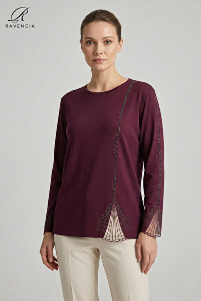 Ravencia Γυναικεία δαντελωτή μπλούζα με ραφή σε ίσια γραμμή, με κέντημα και π...