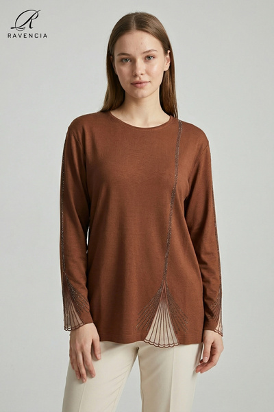 Ravencia Γυναικεία δαντελωτή μπλούζα με ραφή σε ίσια γραμμή, με κέντημα και π...