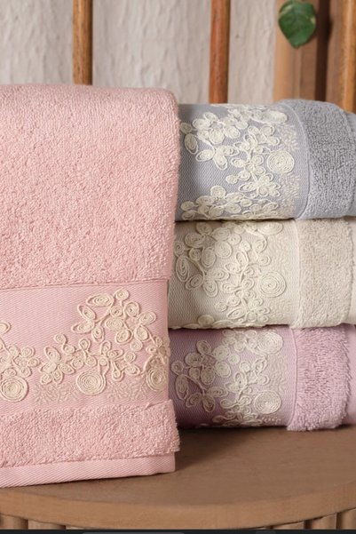 Fiesta 100% Combed Cotton Court Embroidered 50X90 4-Piece Boxed Hand and Face Towel