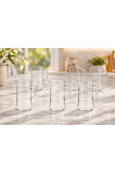 esdekor Set of 6 Borosilicate Glass Mugs 250 ml Transparent Tea Coffee Cup Set