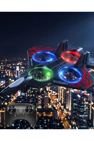 HERŞEYTREND LED Işıklı Uzaktan Kumandalı Drone Fighter Jet Tasarımlı 360 Derece Dönebilen Oyuncak Uç