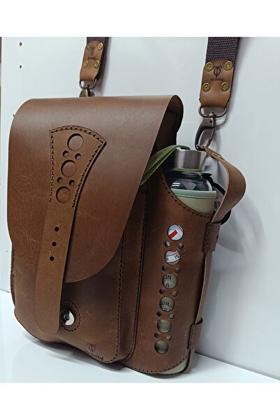 TheDebbağ Real Leather Adjustable Shoulder Bag with Thermos Pocket and Hand-S...