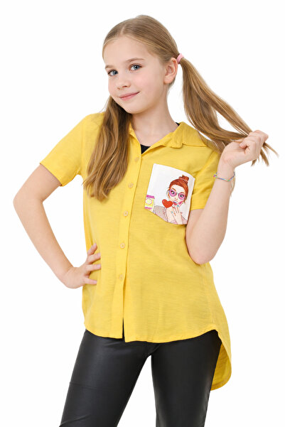 İrem Çocuk Giyim Girl's Yellow Color Style Shirt with Button Closure, Digital...