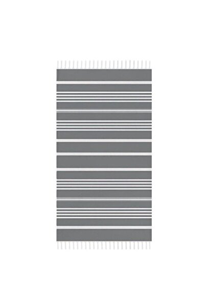 OEM Prosop Hamam din Bumbac Gri cu Dungi Albe pentru Plaja 160x90cm