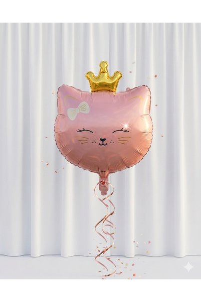 ÇAVUŞ E-TİCARET Kedi Kafa Folyo Balon Taçlı Yüz Figürlü Parti Süsü Doğum Günü...