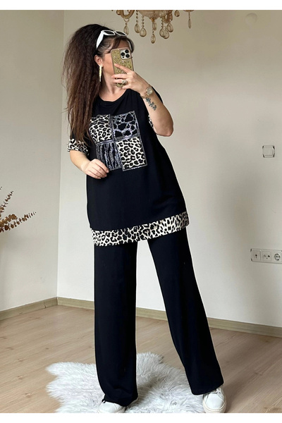 AZRA BUTİK Σετ Λεοπάρ Ριγέ Etegı