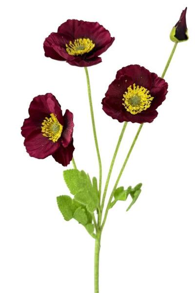 Nettenevime Yapay Çiçek Gelincik Çiçeği Sert Kumaş BORDO Renk 3 Çiçek 1 Tomur...
