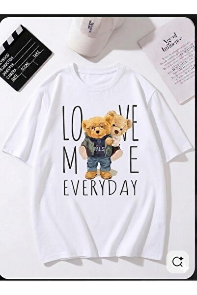 Duzor Unisex κοντομάνικο λευκό μπλουζάκι Teddy Bear Love Me Oversize, Premium...