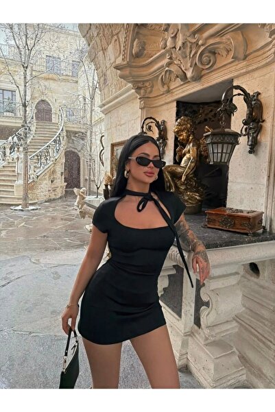 LAVRE Φιόγκος Με δέσιμο Λεπτομέρεια με φερμουάρ Scuba Φόρεμα με υφασμάτινο σορτς