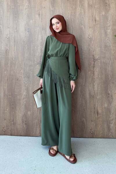 Şulemoda Giyim Ελόρα Ολόσωμη Φόρμα με Φούντες Χακί