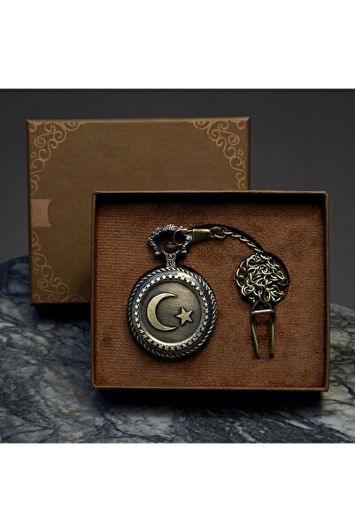 keyfim shop Kişiye Özel Retro Vintage Türk Bayraklı Köstekli Cep Saati