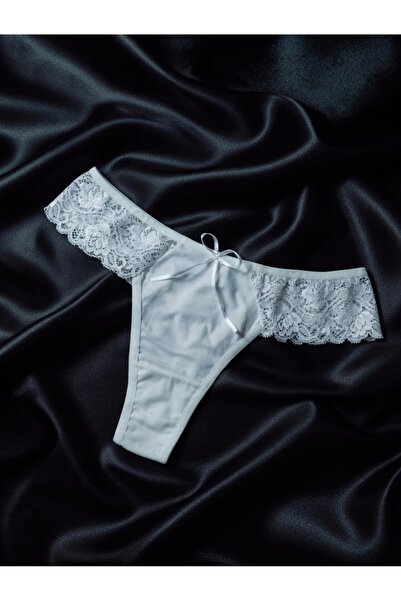 Pogi Lace Kadın Pamuklu Dantel Detaylı Tanga Külot - Beyaz Dantel Detaylı Şık...