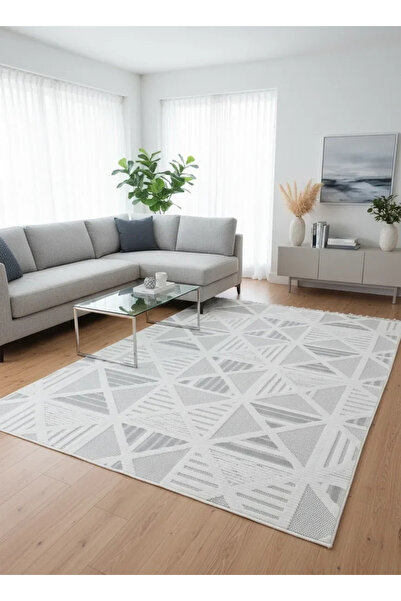 Excellence Level EN274P Krem Gri Üçgen Geometrik Salon Halısı 150x220 — İç İç...
