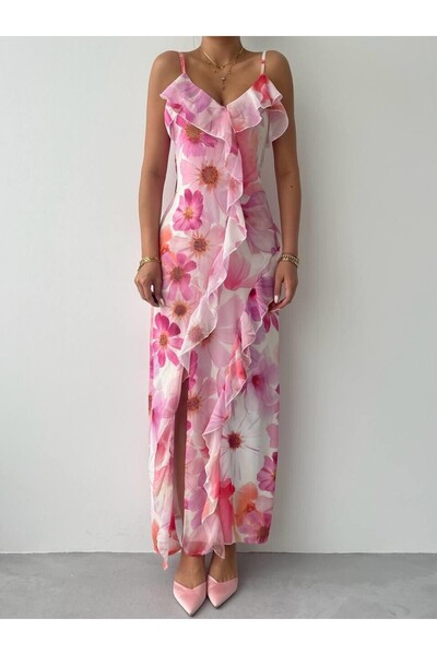 Julidress Φόρεμα από σιφόν premium με λεπτομέρεια βολάν, λουράκια και επένδυσ...