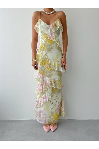 Julidress Φόρεμα από σιφόν premium με λεπτομέρεια βολάν, λουράκια και επένδυσ...