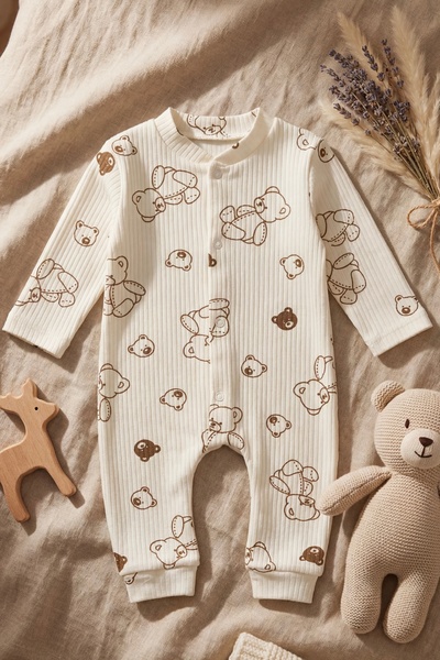 Zıbzıb baby %100 Pamuk Yenidoğan Ayıcık Baskılı Çıtçıtlı Bebek Tulum Hastane ...