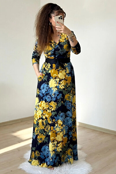 AZRA BUTİK Ολόσωμο Κίτρινο Φλοράλ Φόρεμα
